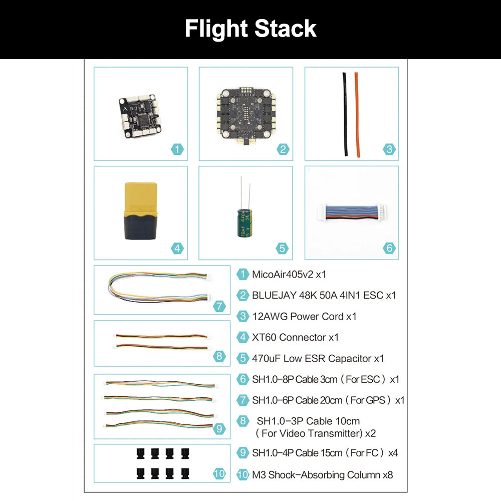 Módulo MicoAir 405v2 con controlador de velocidad F405 BMI088 y 2 variadores de frecuencia Bluejay 4 en 1 de 6 pines y 50 A (30 x 30 mm)