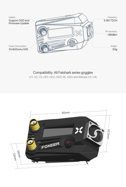 Foxeer Wildfire 5.8GHz 72CH Dual Receiver