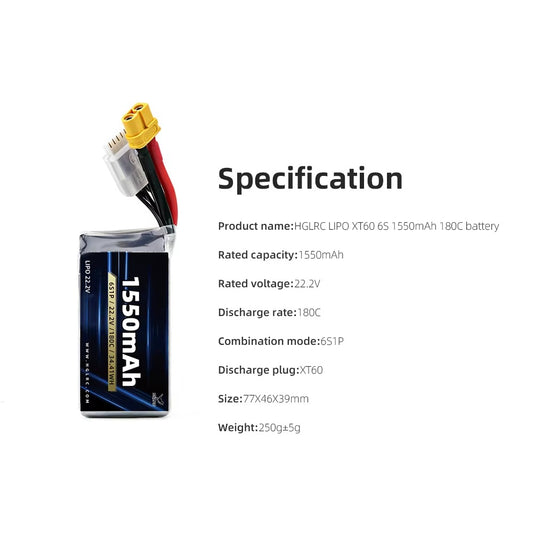 HGLRC 6S 1550mAh 180C - 3300mAh 85C - 8000mAh 85C LiPo Battery XT60 Plug for 5 Inch FPV Racing Drone Quadcopter RC FPV_2