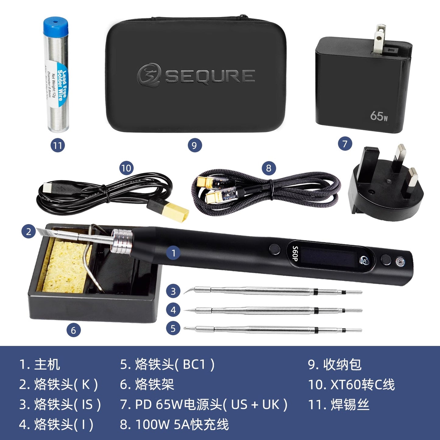 SEQURE S60P Upgraded Version Electric Soldering Iron Supports PD/QC/DC/PPS Power Supply Compatible With C210 Soldering Iron Tip