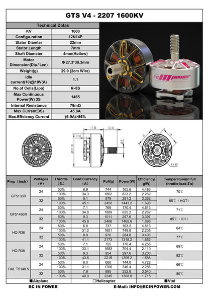 RCINPOWER GTS V4 2207 1600KV BRUSHLESS FPV DRONE MOTOR - BLACK/GOLD