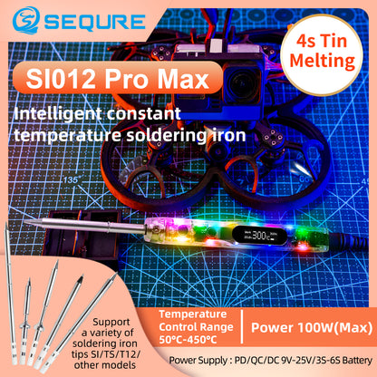 SEQURE SI012 Pro Max Portable OLED Soldering Iron With Color Ambience Light Chinese, English And Russian Menu Applicable T12/TS/SI Soldering Iron Tips