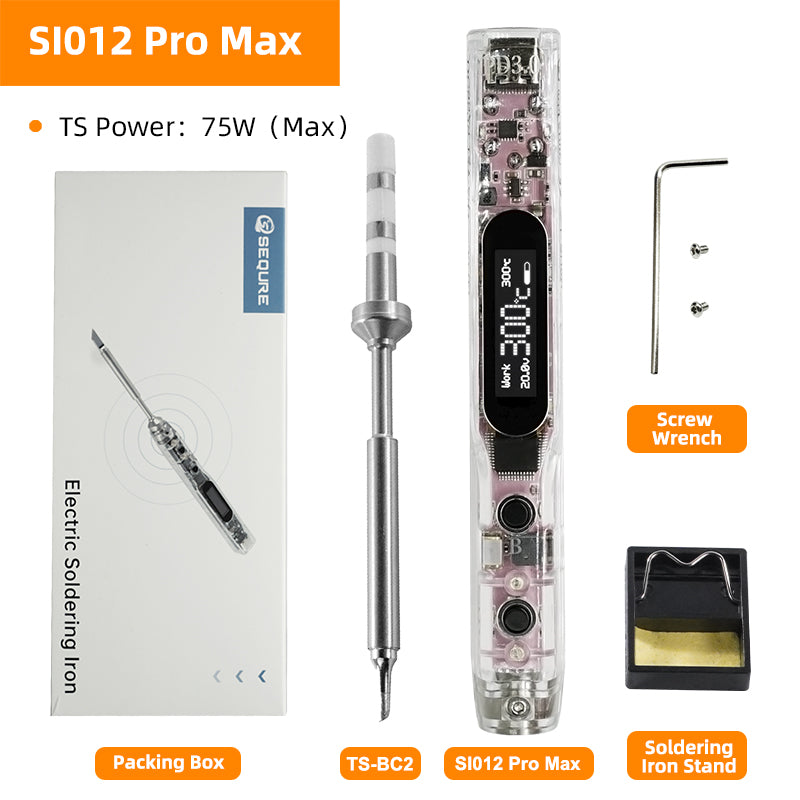 SEQURE SI012 Pro Max Portable OLED Soldering Iron With Color Ambience Light Chinese, English And Russian Menu Applicable T12/TS/SI Soldering Iron Tips