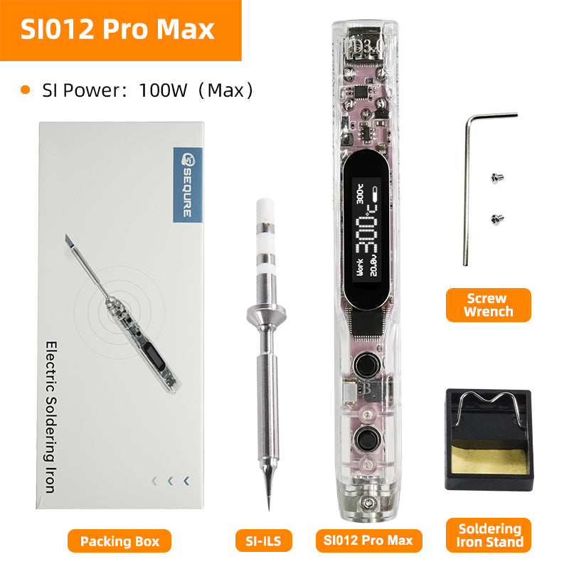 SEQURE SI012 Pro Max Portable OLED Soldering Iron With Color Ambience Light Chinese, English And Russian Menu Applicable T12/TS/SI Soldering Iron Tips