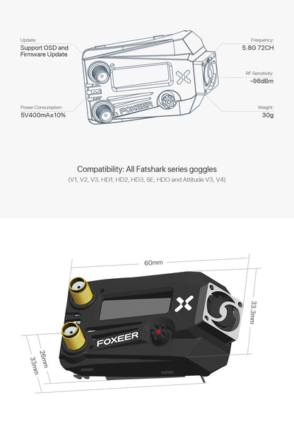 Foxeer Wildfire 5,8 GHz 72-Kanal-Doppelempfänger