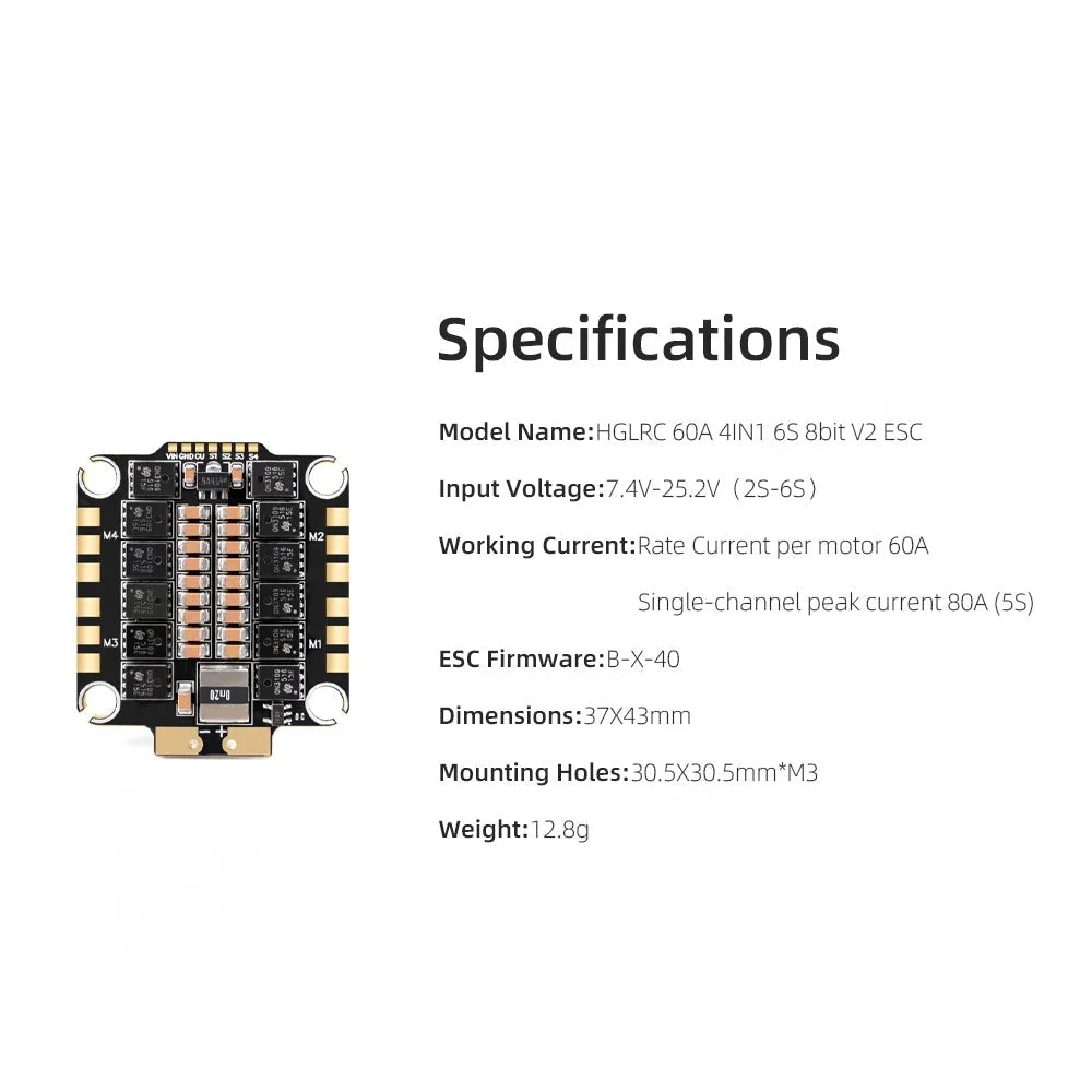 HGLRC 60A 4-in-1 ESC V2 8bit 2-6S