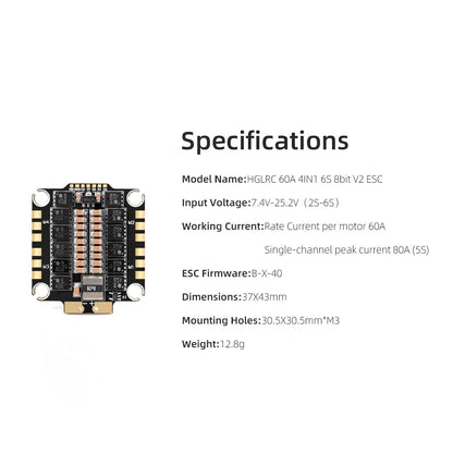 HGLRC 60A 4-in-1 ESC V2 8bit 2-6S