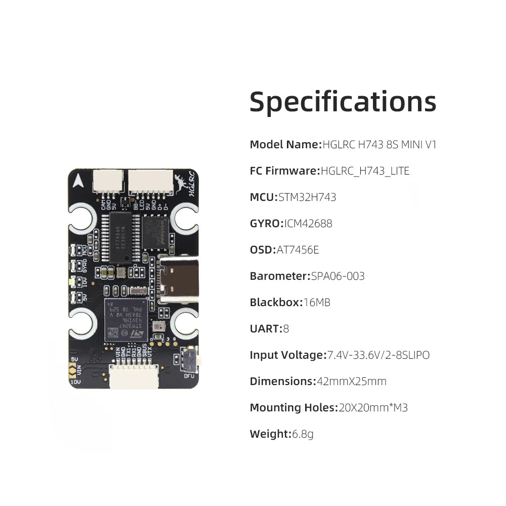 HGLRC H743 8S MINI V1 FPV 60A 4IN1 6S ESC FC MINI Flight