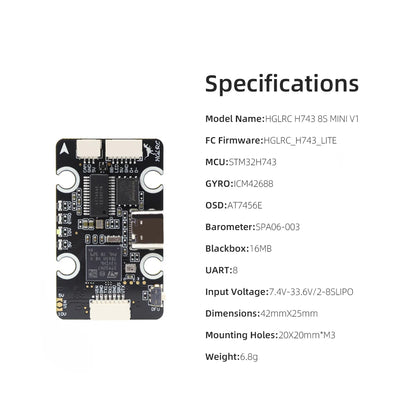 HGLRC H743 8S MINI V1 FPV 60A 4IN1 6S ESC FC MINI Flight