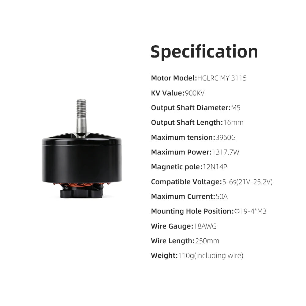 HGLRC MY3115 900KV Black Brushless Motor