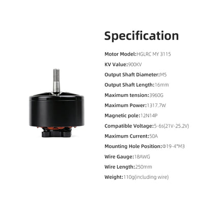 HGLRC MY3115 900KV Black Brushless Motor