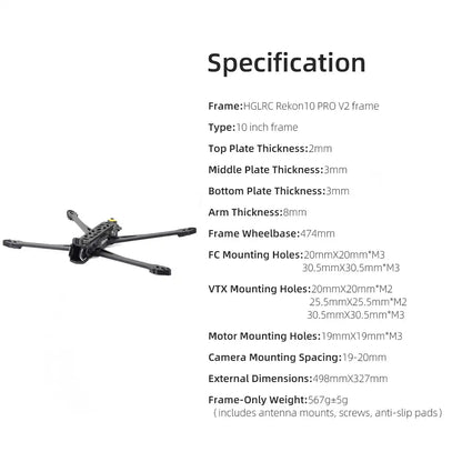 HGLRC Rekon10 PRO V2 Frame Kit 10 Inch Carbon Fiber Long Range FPV Drone Frame