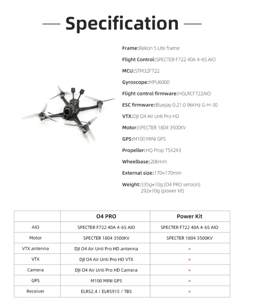HGLRC Rekon 5 Lite 5 inch DJI O4 AIR Unti Pro 4-6S FPV Long Range Drone