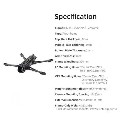 HGLRC Rekon7 PRO V2 7-Inch FPV Racing Long Range Frame 324mm Wheelbase