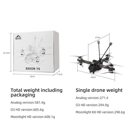 HGLRC Rekon Y6 5inch Long Range Quadcopter FPV Drone - Analog / Moonlight Kit / O4 Pro Version