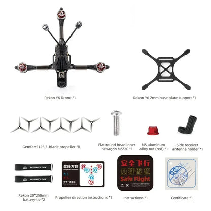 HGLRC Rekon Y6 5inch Long Range Quadcopter FPV Drone - Analog / Moonlight Kit / O4 Pro Version
