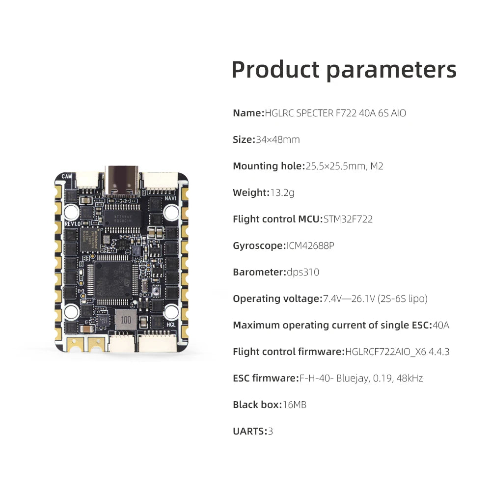 HGLRC SPECTER F722 40A 6 Channel AIO Flight Controller 2-6S