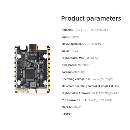 HGLRC SPECTER F722 40A 6 Channel AIO Flight Controller 2-6S