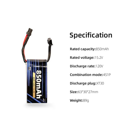 HGLRC 2S 720mAh - 4S 850mAh Power Lithium-ion Battery, High Discharge Rate LIHV-LIPO Battery for RC FPV Racing Drone_2