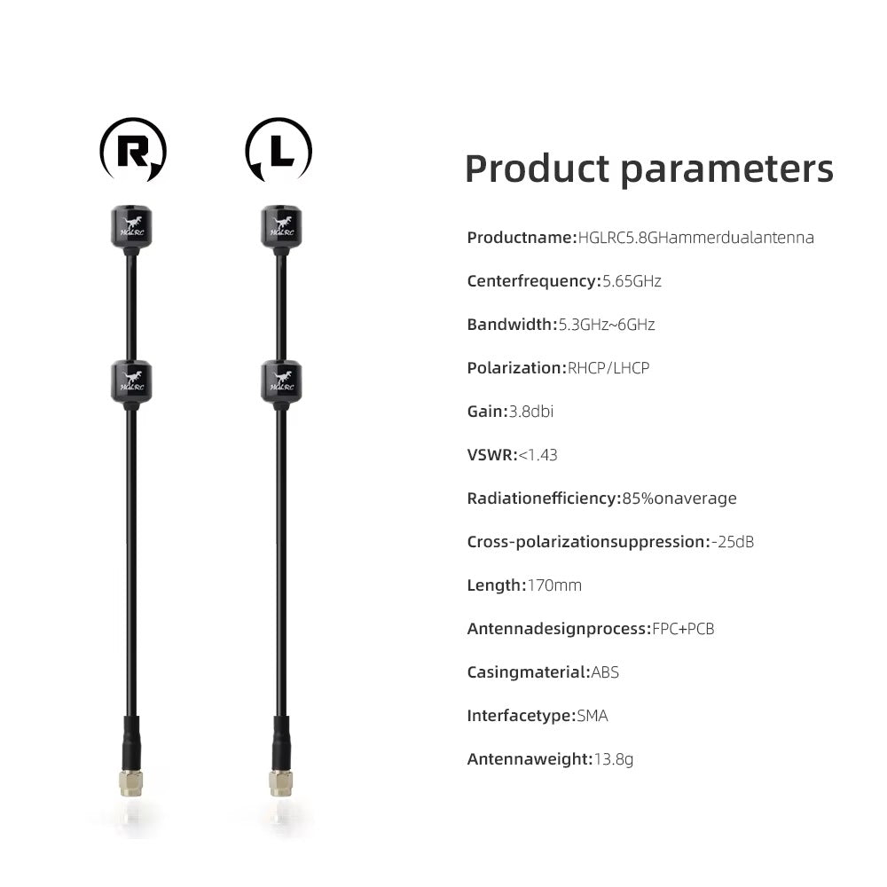 HGLRC 5.8G Hammer Dual Antenna 5.65GHz SMA Dual-core RF Ultra-low VSWR DIY RC FPV Quadcopter Freestyle Accessories Parts