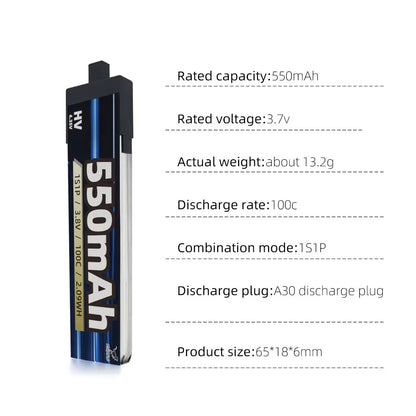 HGLRC 5PCS 550mAh 1S 3.8V 100C Battery A30 Plug for Drashark RC FPV Racing Drone LiPo LiHV Tinywhoop RC Parts_2