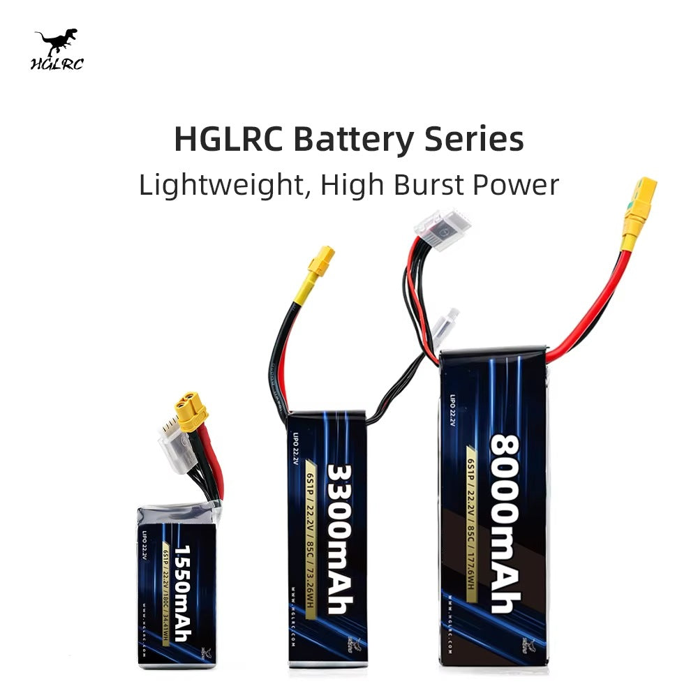 HGLRC 6S 1550mAh 180C - 3300mAh 85C - 8000mAh 85C LiPo Battery XT60 Plug for 5 Inch FPV Racing Drone Quadcopter RC FPV