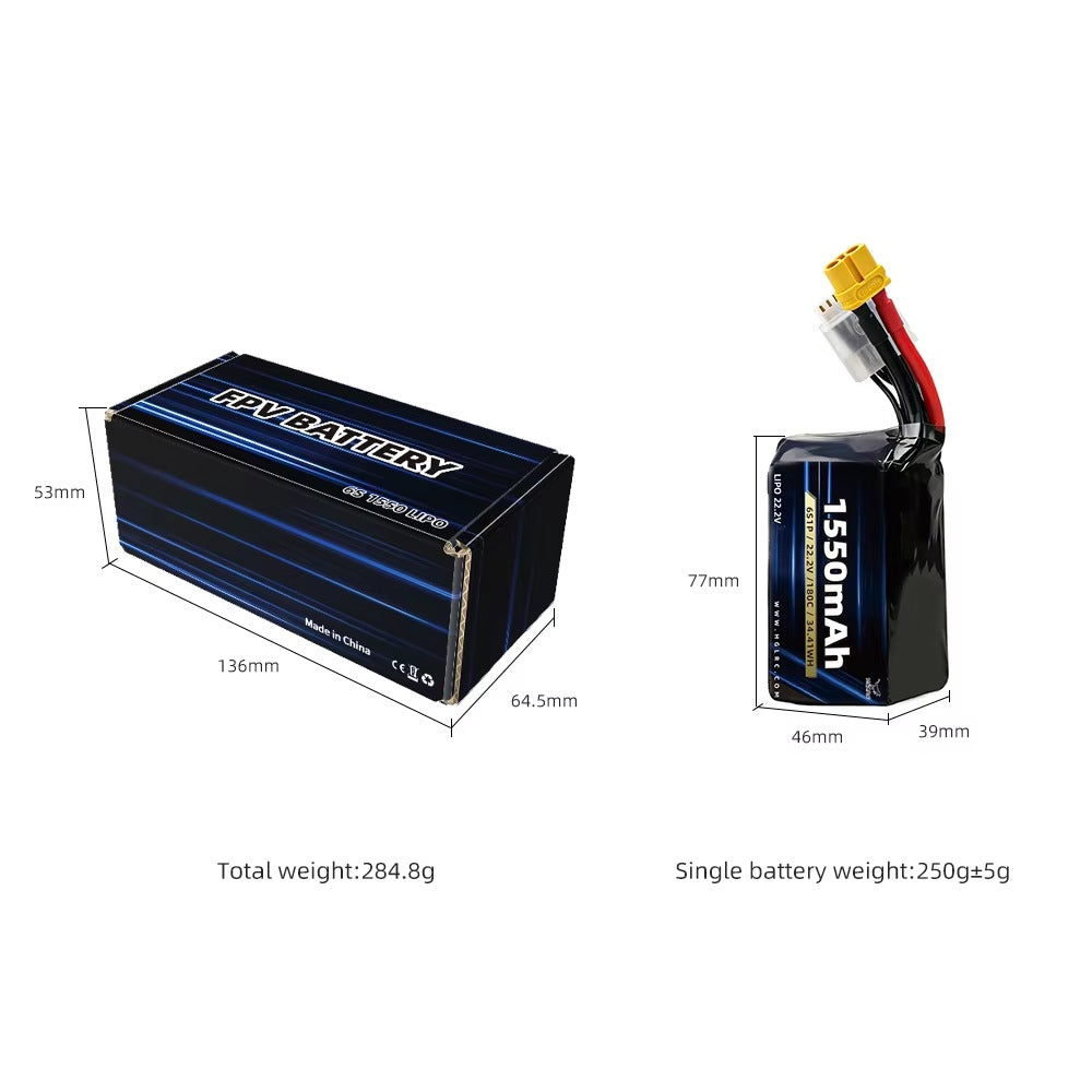 HGLRC 6S 1550mAh 180C - 3300mAh 85C - 8000mAh 85C LiPo Battery XT60 Plug for 5 Inch FPV Racing Drone Quadcopter RC FPV_3