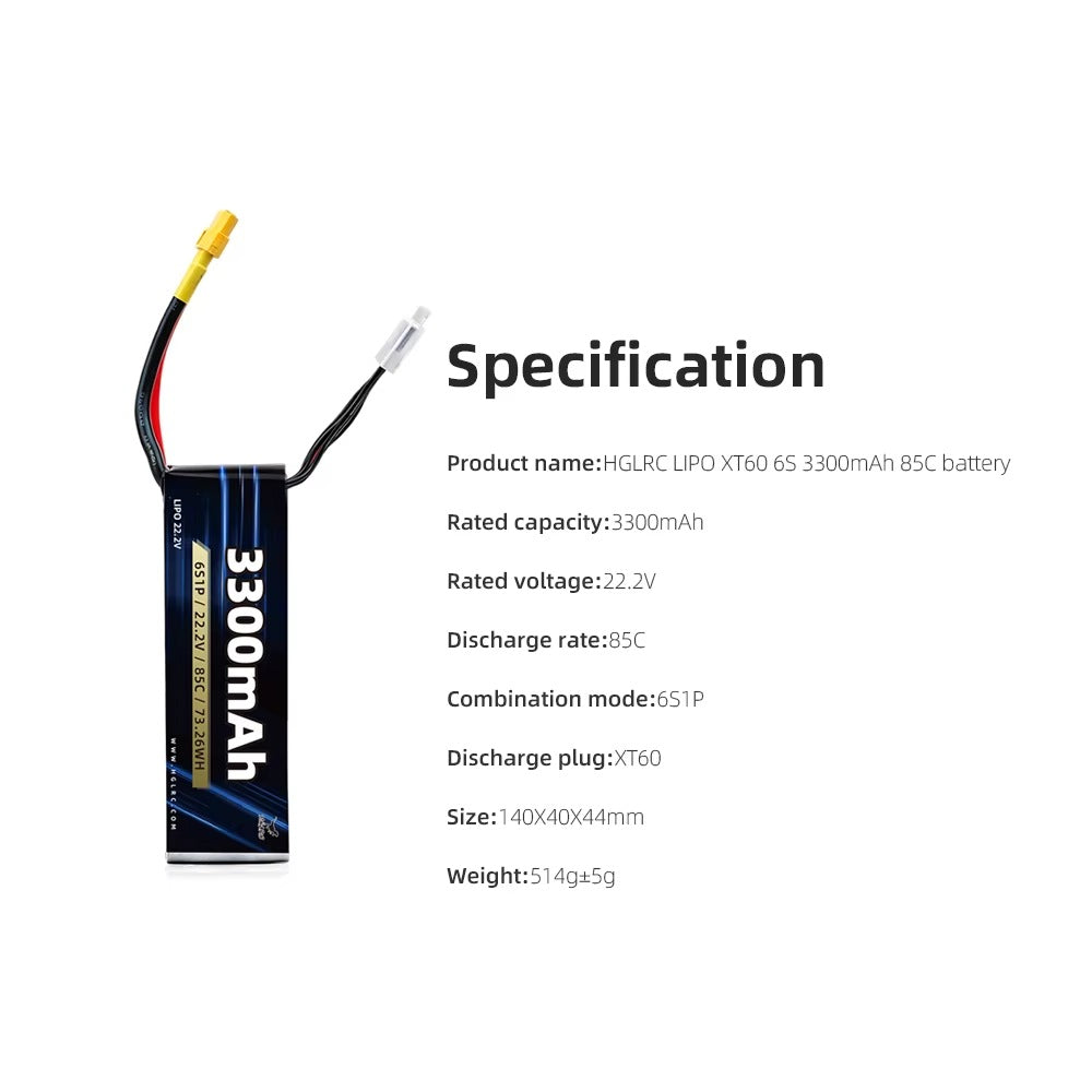 HGLRC 6S 1550mAh 180C - 3300mAh 85C - 8000mAh 85C LiPo Battery XT60 Plug for 5 Inch FPV Racing Drone Quadcopter RC FPV_4
