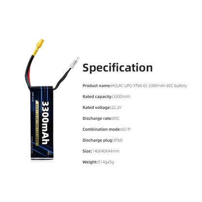 HGLRC 6S 1550mAh 180C - 3300mAh 85C - 8000mAh 85C LiPo Battery XT60 Plug for 5 Inch FPV Racing Drone Quadcopter RC FPV_4