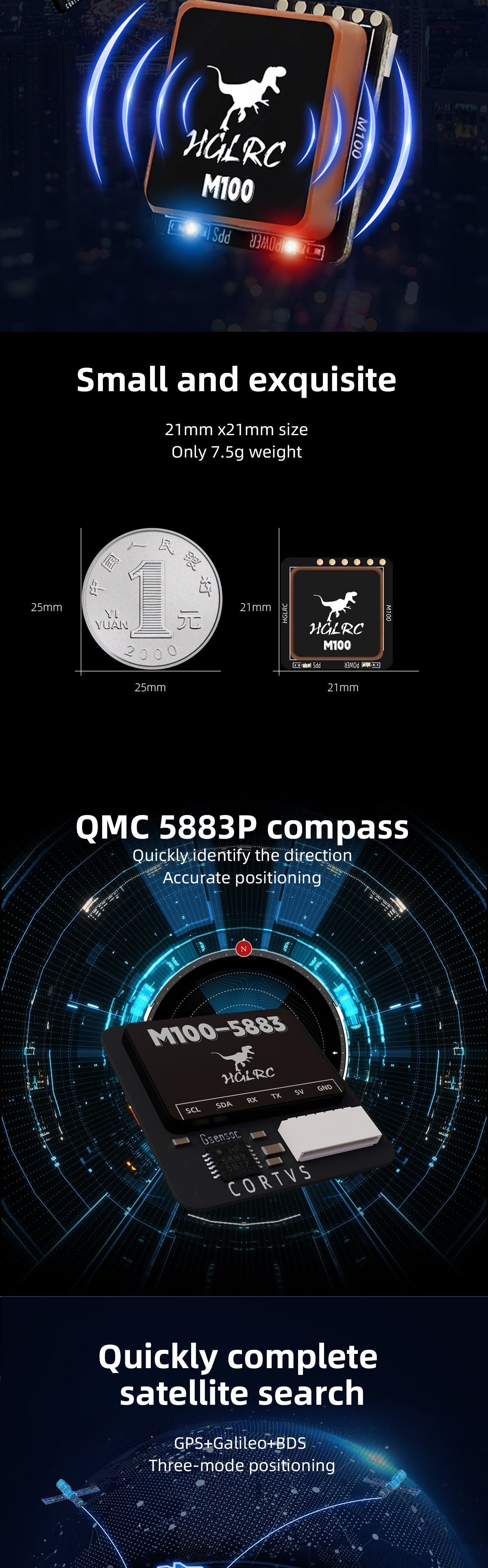 HGLRC M100-5883 GPS/M100-PRO GPS /M100 MINI GPS QMC5883P QMC5883L GPS