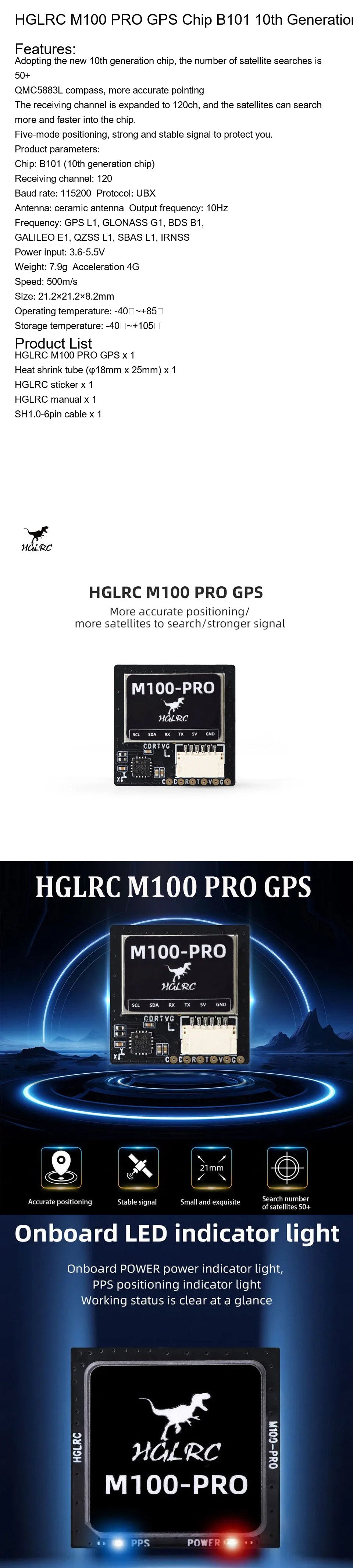 HGLRC M100 PRO GPS Chip B101 10th Generation Protocol Chip QMC5883L Compass