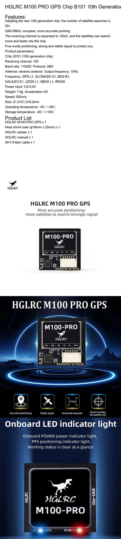 HGLRC M100 PRO GPS Chip B101 10th Generation Protocol Chip QMC5883L Compass