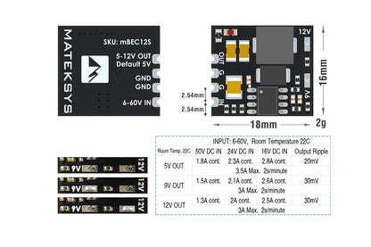 MATEK MICRO BEC 6-60V TO 5V/9V/12V-ADJ MBEC12S Step-Down Regulator Module