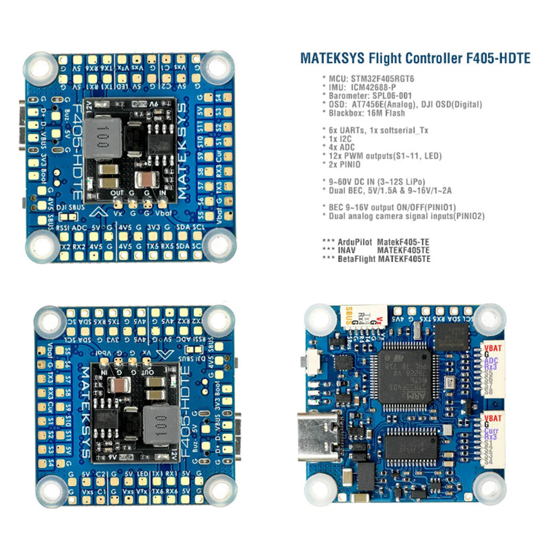 MATEK Mateksys F405-HDTE Flight Controller Supports DJI HD VTX