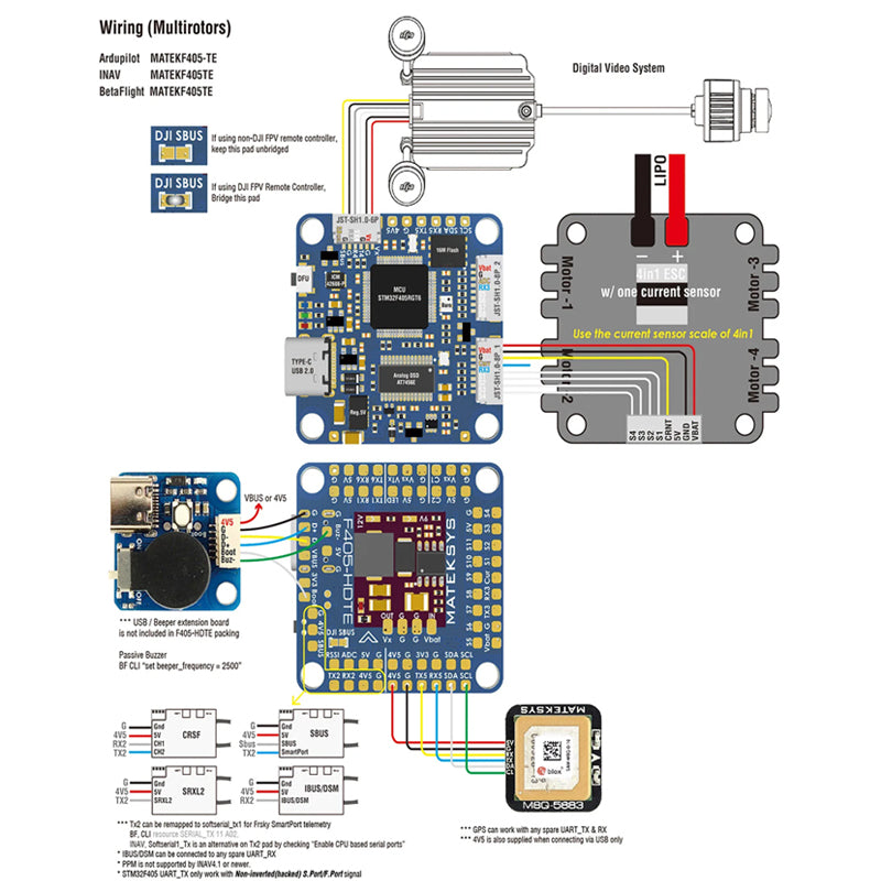 MATEK Mateksys F405-HDTE Flight Controller Supports DJI HD VTX