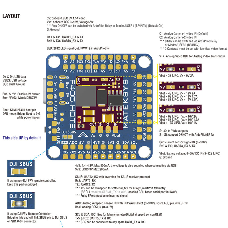 MATEK Mateksys F405-HDTE Flight Controller Supports DJI HD VTX