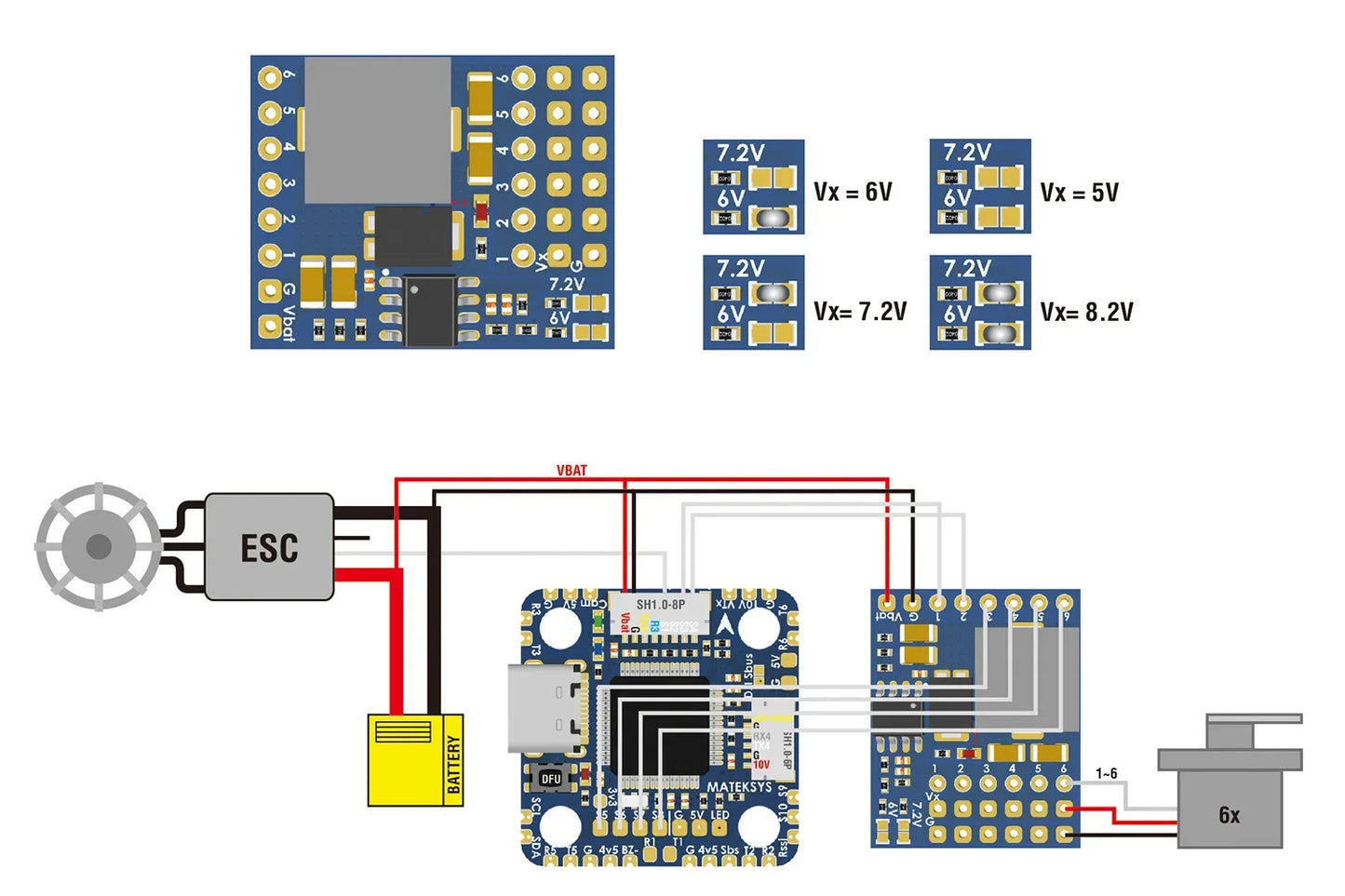 MATEK SERVO PDB with BEC 5.5-36V TO 5-8.2V