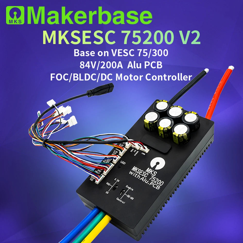 Makerbase VESC 75200 V2 84V 200A High Current With Alu PCB Based on VESC