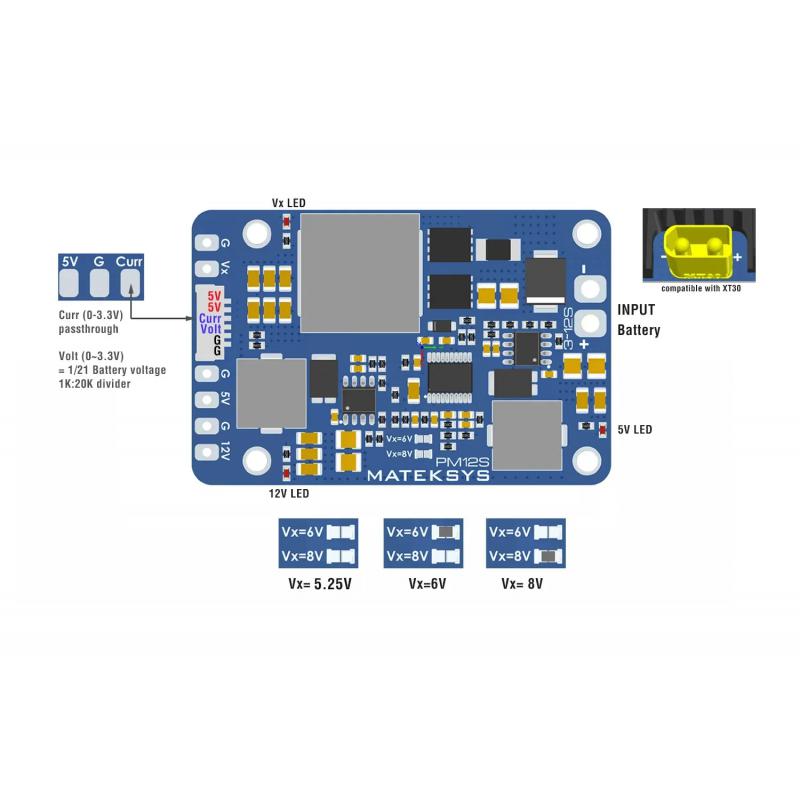 Matek PM12S-3 Power Module - 3-12S LiPo Input W/5V 9V Dual BEC & Heatsink