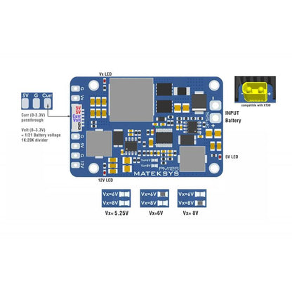 Matek PM12S-3 Power Module - 3-12S LiPo Input W/5V 9V Dual BEC & Heatsink