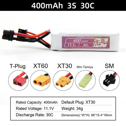 Water gun lithium battery 11.1V 7.4V high-rate 30C polymer launcher battery XT30