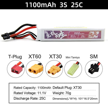 Water gun lithium battery 11.1V 7.4V high-rate 30C polymer launcher battery XT30