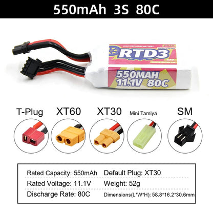 Water gun lithium battery 11.1V 7.4V high-rate 30C polymer launcher battery XT30