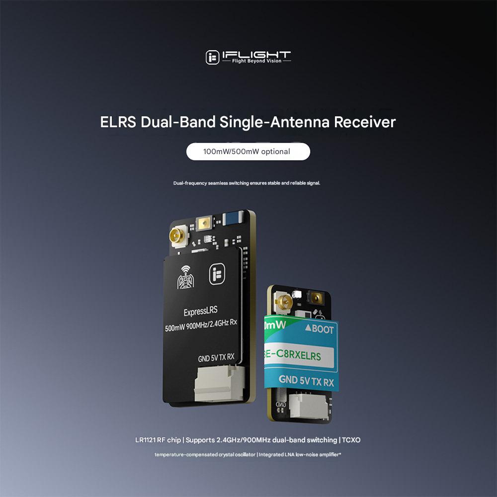 iFlight ELRS Receiver 2.4G/900M Dual-Band Single-Antenna High-Power