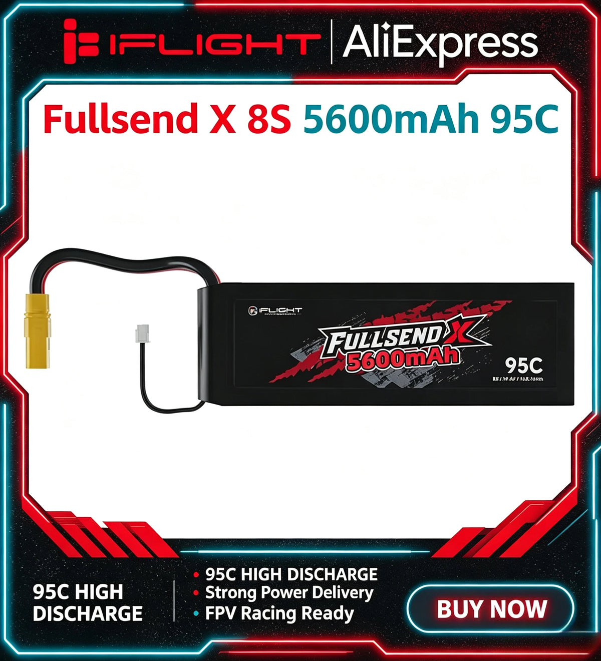 iFlight Fullsend 8S 5600mAh 29.6V 95C LiPo Battery XT90 Connector